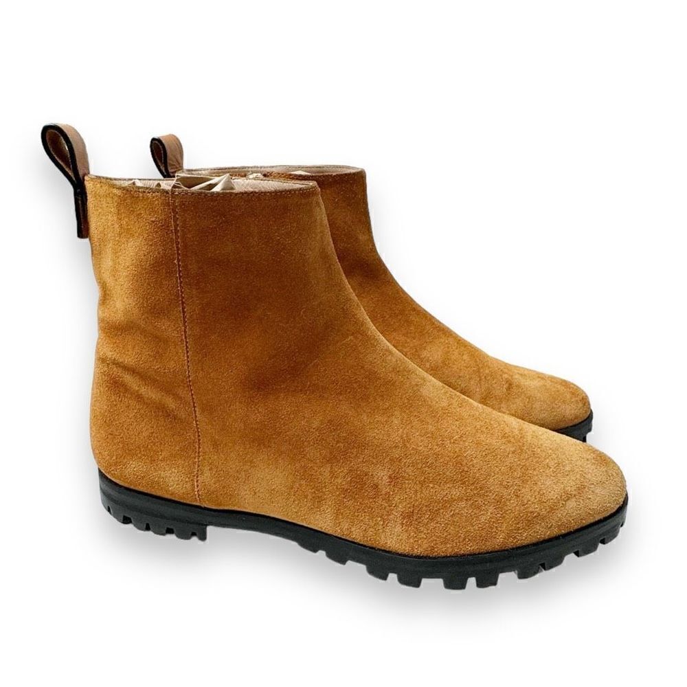 Stuart Weitzman Riley Bootie Moto Biker Light Chestnut Brown Suede Lug Womenâs 7